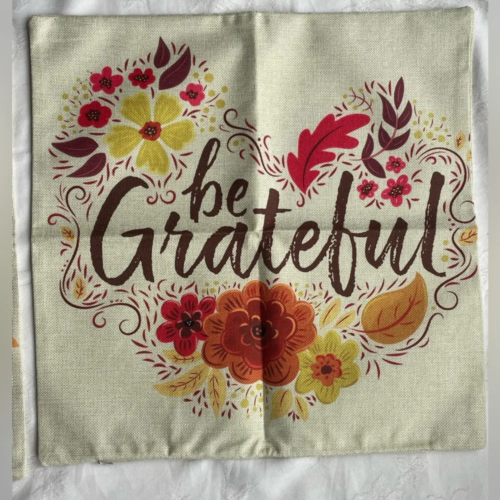 Fall Autumn Be Grateful Give Thanks Throw Pillow Covers 17.5x17.5 Set of 2